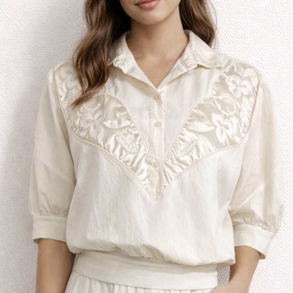 Regal Vtg Floral Embroidered Yoked Short Sleeve Top Dress Set Size Medium - Picture 9 of 9